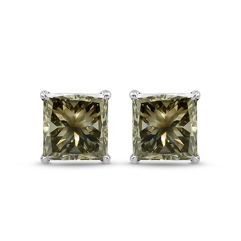 Fancy Grayish Greenish Yellow Princess Diamond Earrings, SKU 212323 (2.45Ct TW)