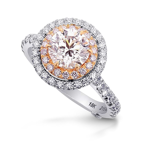 Faint pink Round Brillant Double Halo Ring, SKU 215925 (1.39Ct TW)