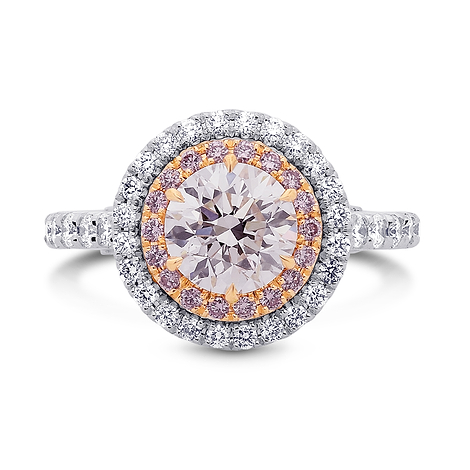 Faint pink Round Brillant Double Halo Ring, SKU 215925 (1.39Ct TW)