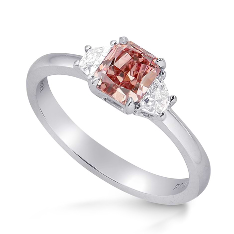 Fancy Intense Pink Radiant & Trapezoid Diamond 3 Stone Ring, SKU 217334 (0.92Ct TW)