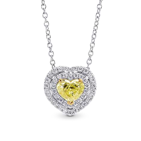  Fancy Intense Yellow Heart Diamond Double Halo Pendant, SKU 219096 (0.62Ct TW)