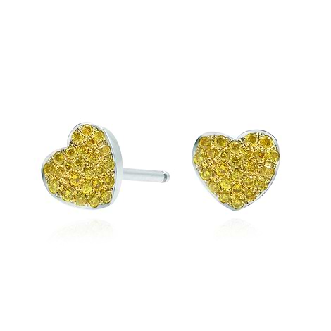 Fancy Intense Yellow Diamond Pave Heart Earrings, SKU 220181 (0.12Ct TW)