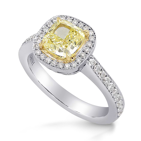  Fancy Light Yellow Cushion Diamond Halo Ring, SKU 220902 (1.4Ct TW)