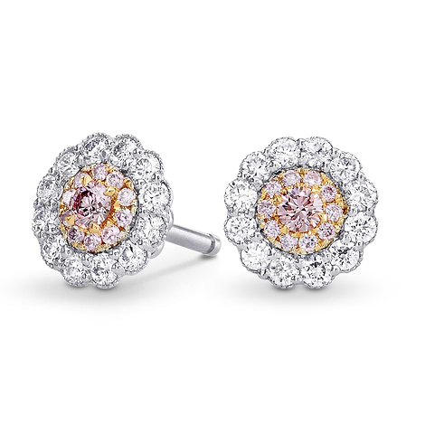 Fancy Pink Round Brillant Diamond Halo Earrings, SKU 222535 (0.54Ct TW)