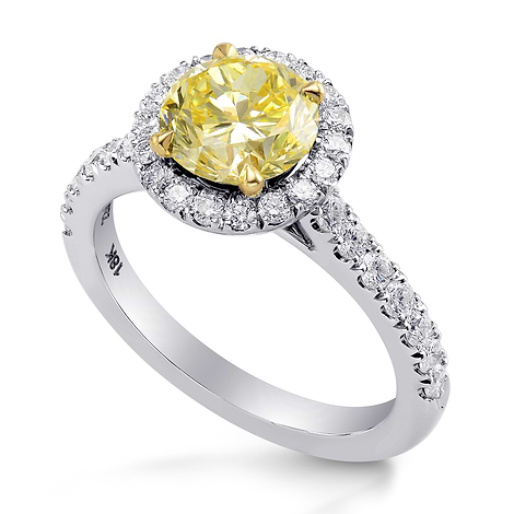 Fancy Yellow Round Brillant Diamond Halo Ring, SKU 224220 (1.26Ct TW)