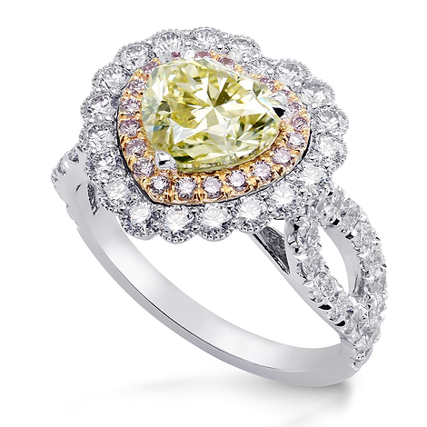 Fancy Green Yellow Heart Diamond Halo Ring, SKU 225782 (3.47Ct TW)