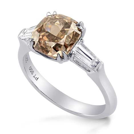 Fancy Orange Brown Cushion Diamond 3 Stone Ring, SKU 226750 (3.6Ct TW)