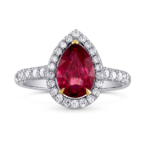 Unheated Pear Ruby and Diamond Halo Ring, SKU 227897 (2.49Ct TW)