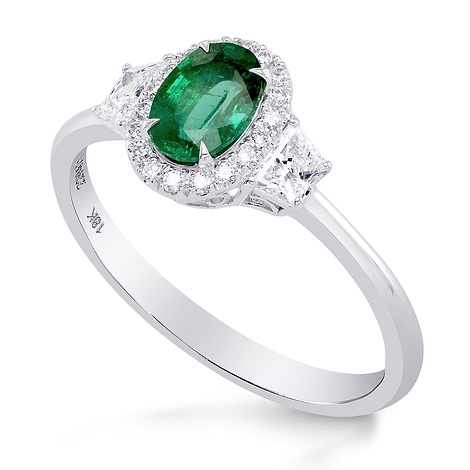Oval Green Emerald & Trapezoid Diamond Halo Ring, SKU 229471 (1.13Ct TW)