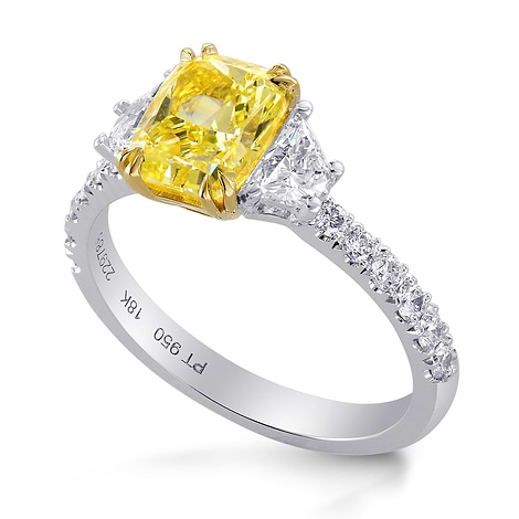 Fancy Intense Yellow Cushion & Trapezoid Diamond Ring, SKU 229788 (2.21Ct TW)