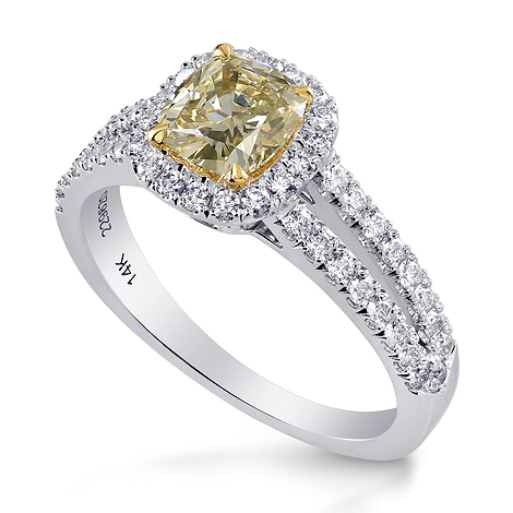 Fancy Light Grayish Greenish Yellow Cushion Diamond Halo Ring, SKU 229820 (1.45Ct TW)