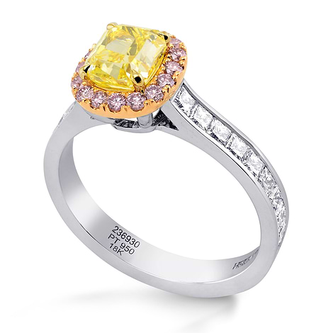 Fancy Vivid Yellow Radiant & Pink Diamond Halo Ring, SKU 236930 (2.72Ct TW)
