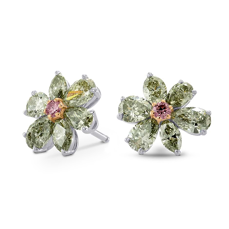 Fancy Vivid Pink & Yellowish Green Diamond Earrings, SKU 240857 (2.06Ct TW)
