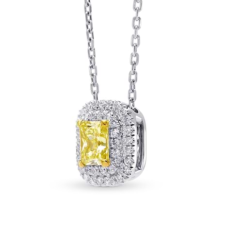  Fancy Intense Yellow Cushion Diamond Double Halo Pendant, SKU 243448 (0.72Ct TW)