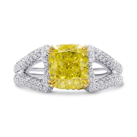  Fancy Intense Yellow Cushion Diamond Ring, SKU 245091 (3.29Ct TW)