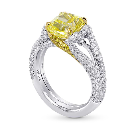  Fancy Intense Yellow Cushion Diamond Ring, SKU 245091 (3.29Ct TW)