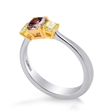 Fancy Grayish Pink Purple Radiant & Fancy Yellow Radiant Diamond 3 Stone Ring, SKU 245100 (0.78Ct TW)