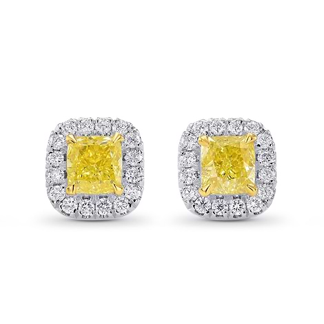  Fancy Yellow Cushion Diamond Halo Earrings, SKU 248738 (1.22Ct TW)