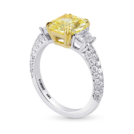 Fancy Intense Yellow Radiant & Stepcut 3 Stone Diamond Ring, SKU 250914 (3.39Ct TW)