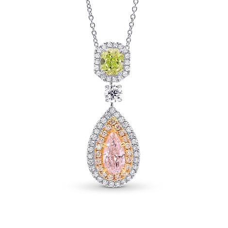 Pink Pear & Green Radiant Diamond Drop Pendant, SKU 251839 (1.70Ct TW)