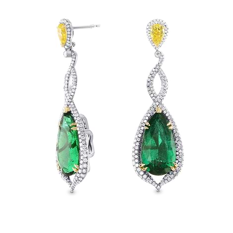 Green Emerald & Canary Yellow Diamond Earrings (17.91Ct TW)