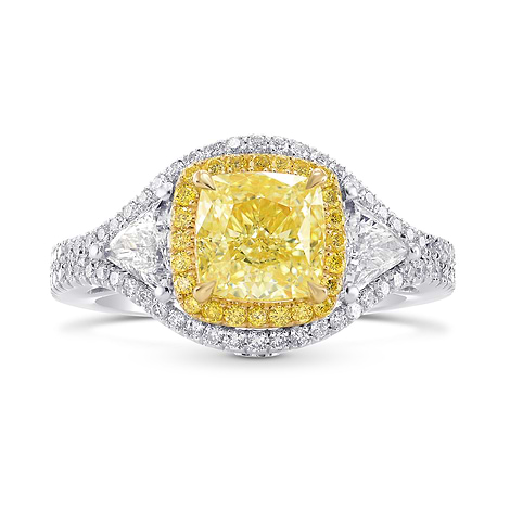 Fancy Yellow Cushion & Triangle Diamond Halo Ring, SKU 256835 (2.76Ct TW)