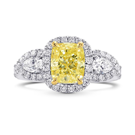  Fancy Yellow Cushion & Pear Diamond Ring, SKU 259994 (2.35Ct TW)