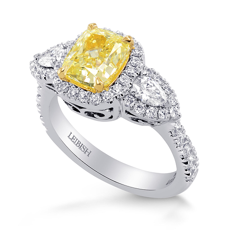  Fancy Yellow Cushion & Pear Diamond Ring, SKU 259994 (2.35Ct TW)