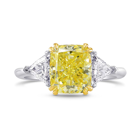 Fancy Intense Yellow Cushion & Triangle Diamond Ring, SKU 261084 (3.68Ct TW)