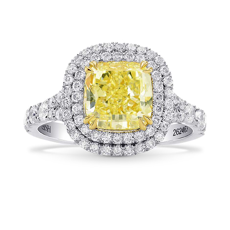 Fancy Yellow Cushion Diamond Double Halo Ring, SKU 262463 (2.87Ct TW)