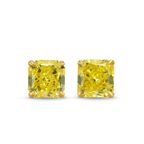 Fancy Vivid Yellow Radiant Diamond Stud Earrings, SKU 265876 (2.39Ct TW)