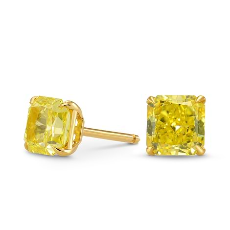 Fancy Vivid Yellow Radiant Diamond Stud Earrings, SKU 265876 (2.39Ct TW)
