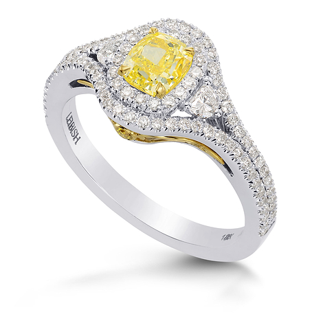 Fancy Intense Yellow Cushion & Half-Moon Diamond Halo Ring, SKU 273847 (1.25Ct TW)