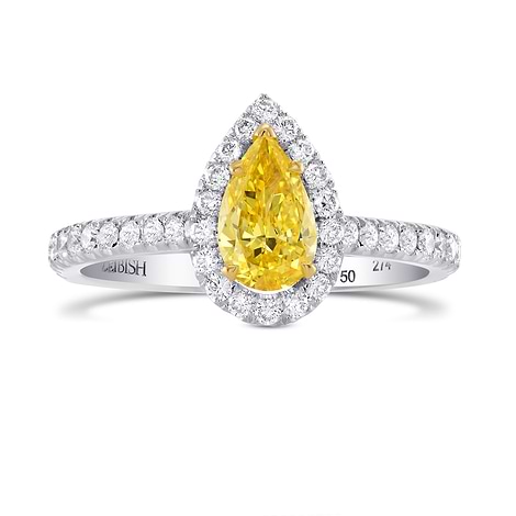  Fancy Vivid Yellow Pear Diamond Halo Ring, SKU 274245 (1.06Ct TW)