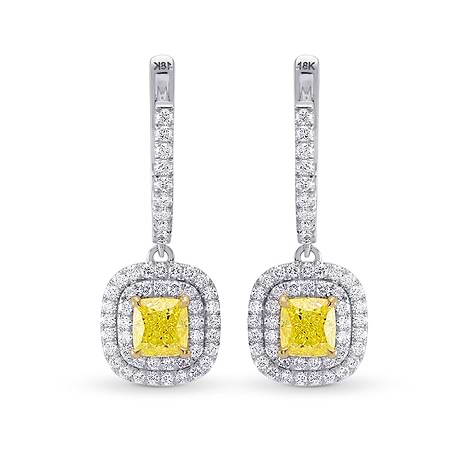  Fancy Yellow Diamond Halo Drop Earrings, SKU 274812 (2.00Ct TW)