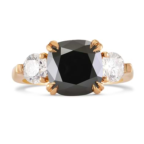  Fancy Black Cushion Diamond Ring with Round Brilliant Side Diamonds, SKU 276203 (4.39Ct TW)