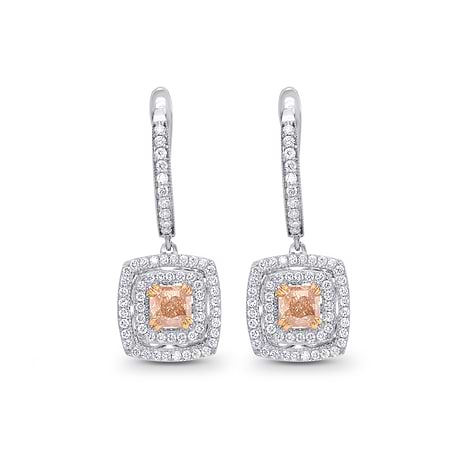Fancy Brown Orange Cushion Diamond Drop Earrings (2.46Ct TW)