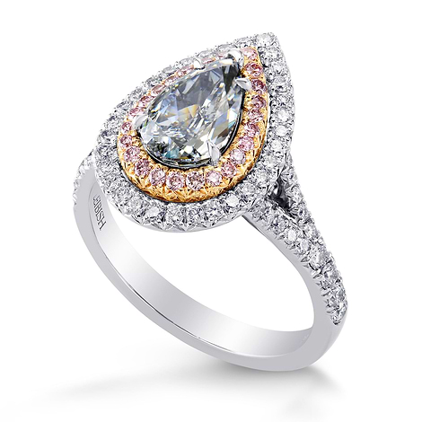 Extraordinary Fancy Gray Blue Pear & Pink Diamond Halo Ring (2.06Ct TW)