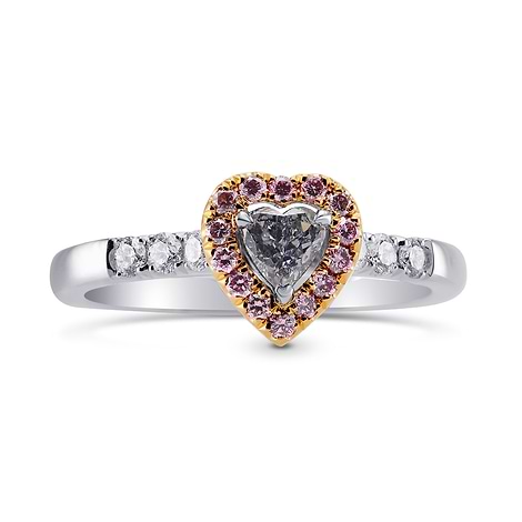 Fancy Blue Gray Heart Diamond Halo Ring with Fancy Intense Pink Diamonds (0.52Ct TW)