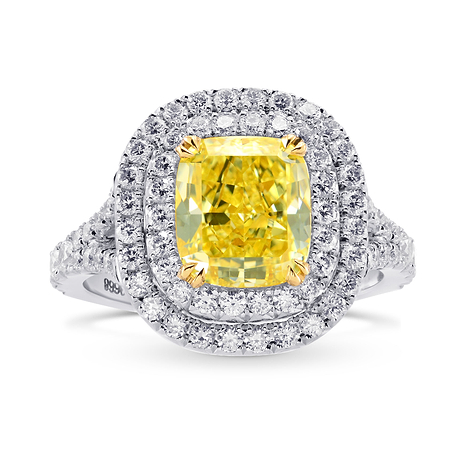 Fancy Intense Yellow Cushion Diamond Halo Ring (3.26Ct TW)