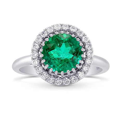 Round Columbian Emerald & Diamond Halo Ring (2.98Ct TW)