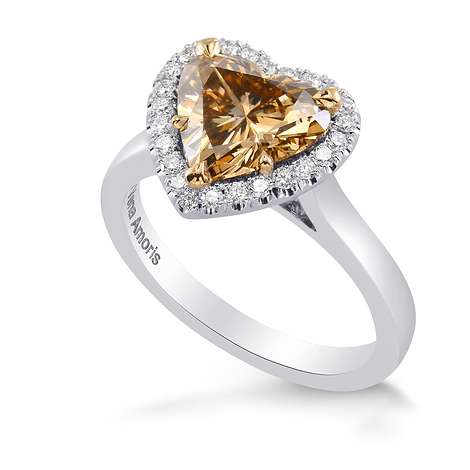 Fancy Yellow Brown Heart Diamond Halo Ring (2.08Ct TW)