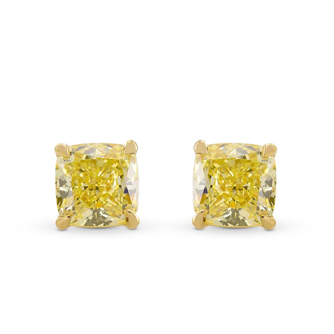 Fancy Yellow Cushion Diamond Stud Earrings (2.10Ct TW)