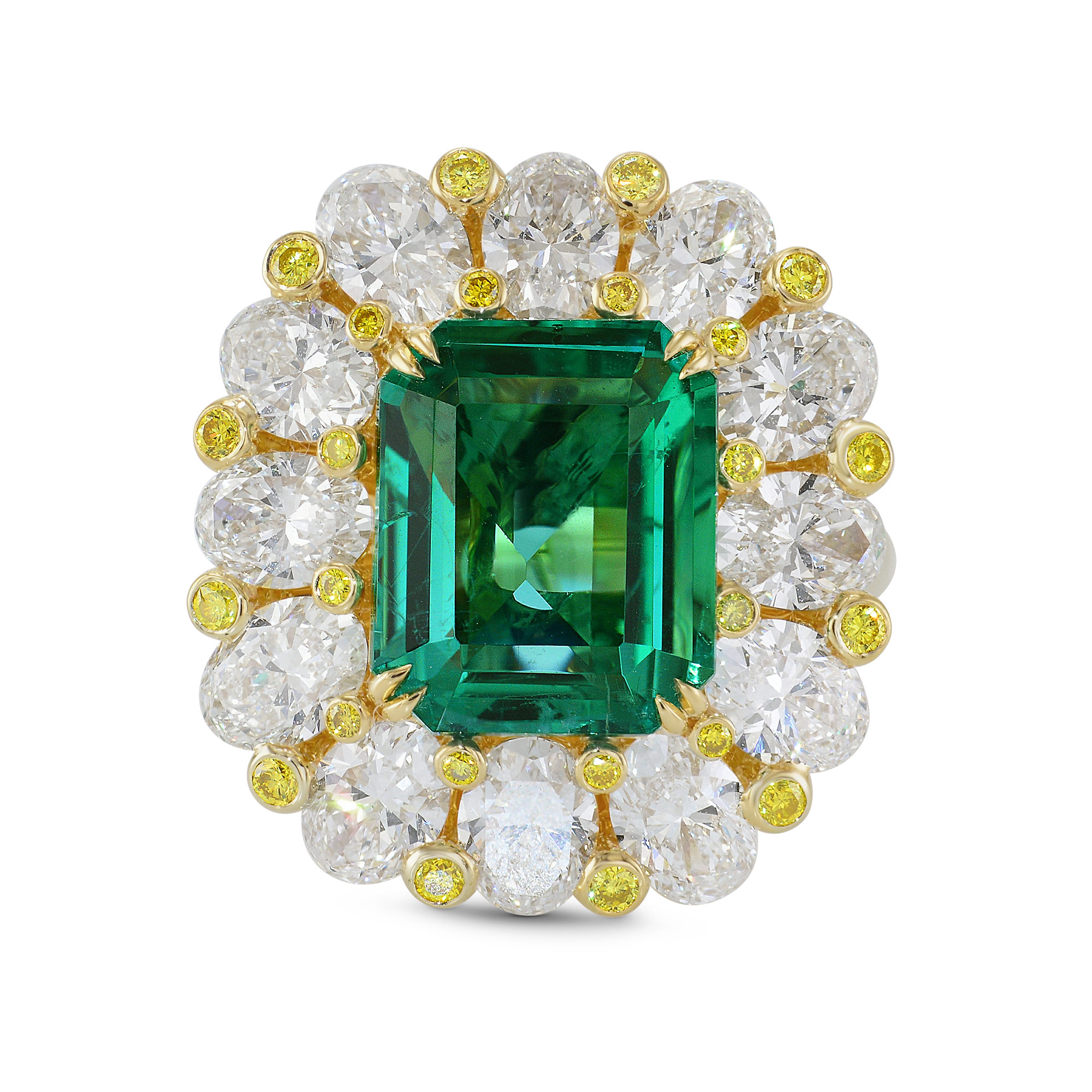 Zambian Emerald and Fancy Intense Yellow Extraordinary Ring (9.82Ct TW)