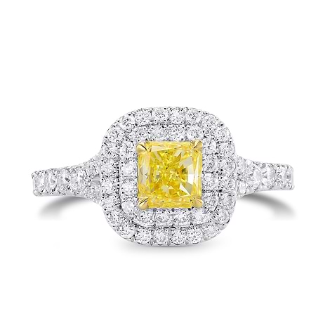 Fancy Yellow Radiant Diamond Double Halo Ring (1.38Ct TW)