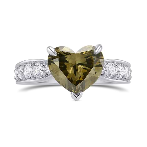Fancy Dark Gray Greenish Yellow Heart Diamond Ring (2.99Ct TW)