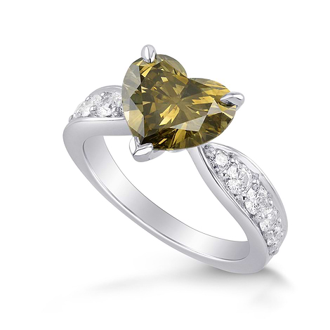 Fancy Dark Gray Greenish Yellow Heart Diamond Ring (2.99Ct TW)