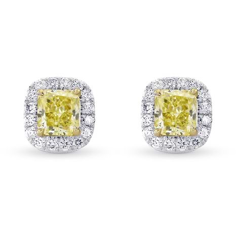 Fancy Yellow Radiant Diamond Halo Earrings (1.07Ct TW)