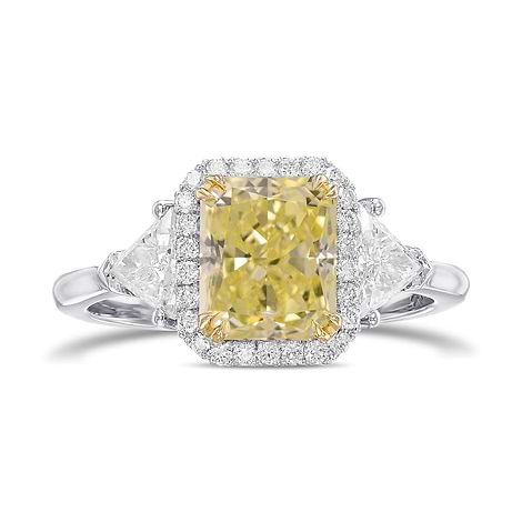Fancy Yellow Radiant & Triangle Diamond Three-stone Halo Ring, SKU 31745V (2.35Ct TW)