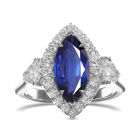 Marquise Sapphire & Heart Diamond Three-Stone Halo Ring, SKU 31898V (4.62Ct TW)